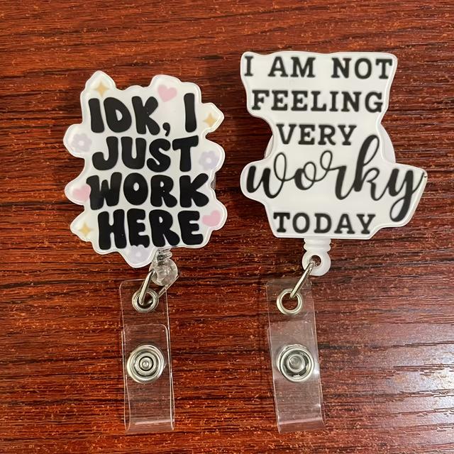 TEMU 2 Mixed Acrylic Badge Expansion Clips, Work Quote Badge Clips, Suitable For: Nurses, Doctors, Social Workers, Office Workers, , Police , Teachers, Gifts