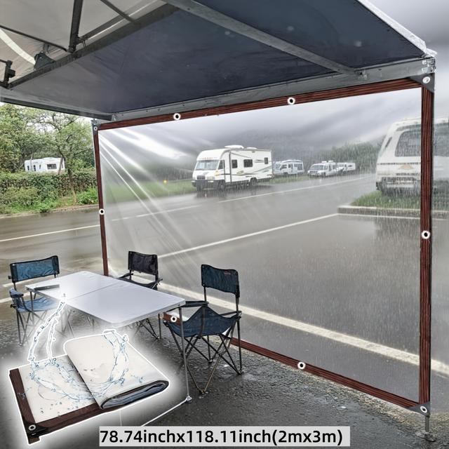 TEMU 1pc Waterproof Tarpaulin For Rvs, Windproof And Snowproof Side Tent Cover For Autumn/winter, Outdoor Camping Canopy For Balcony, Patio, And Rv Use