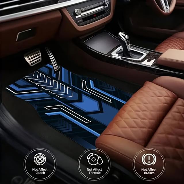TEMU Set Of 4 Polyester Car Floor Mats, Washable And Suitable For All - Compatible With Sedans, , And Suvs | Blue-black , Futuristic Aesthetics, Universal Car Interior, Stylish And Durable Floor Mats