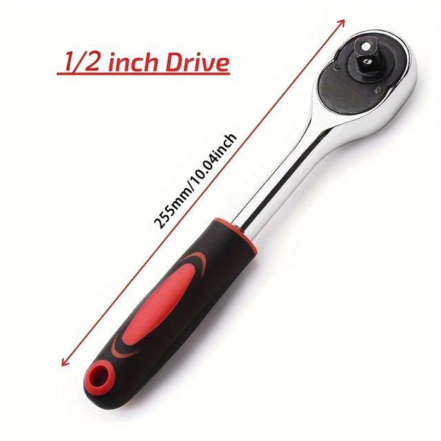 TEMU -release Ratchet Wrench With 1/2" And 3/8" Sockets, Made Of Chromium-vanadium Steel, Designed For Automotive And Household Use