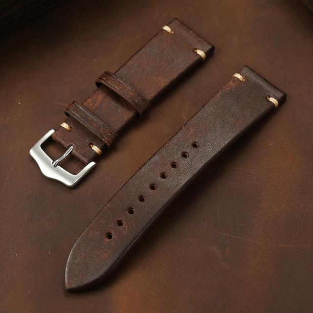TEMU Genuine Calf Leather Strap 20mm 22mm Men's Retro Frosted Watchbands