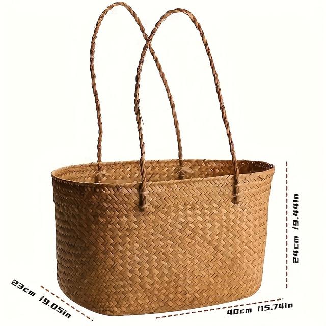 TEMU 1 canasta de picnic tejida estilo , cesta de almacenamiento exterior tejida a , cesta para compras