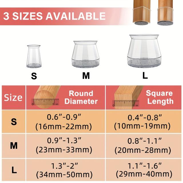 TEMU 16pcs Non-slip Furniture Leg Protectors, Fits Most, Scratch-proof & Durable, , Sleek For Decor, Chair Leg Floor Protectors