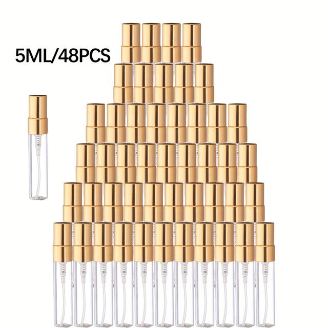 TEMU Set Of 48 Empty Transparent Glass Spray Bottles In 0.07/0.1/0.17/0.34 Ounces, Portable Travel Containers With Gold-plated Aluminum Nozzles, Suitable For Perfumes , A Great Gift For Parents