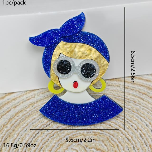 TEMU ブルーのアクリル製、ファッショナブルで多用途なカレッジレトロホワイトカラーメンズ＆ウィメンズ服飾アクセサリー1点