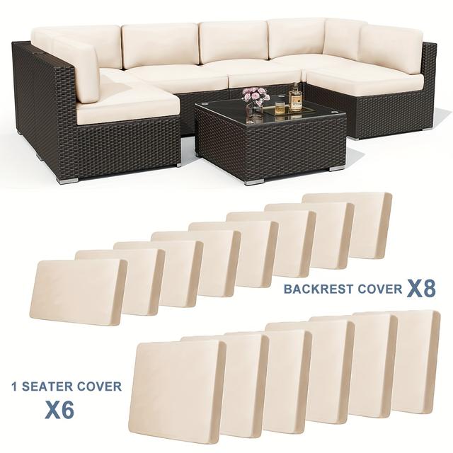 TEMU 12/14 Stück Patio Outdoor Kissenbezüge Ersatz Stretch Sofa Sofakissenhüllen Waschbar Einzelne Couchüberwürfe Möbelschutz für Haustiere