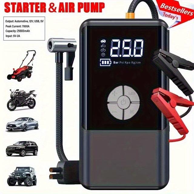 TEMU Jump Starter With Air Compressor, 7000a 150psi Battery Jumper Starter Portable (9.0 Gas/8.0l ), Jump Box Car Battery Jump Starter With Smart Jumper Cables, 3 Flashlight, Lcd Display
