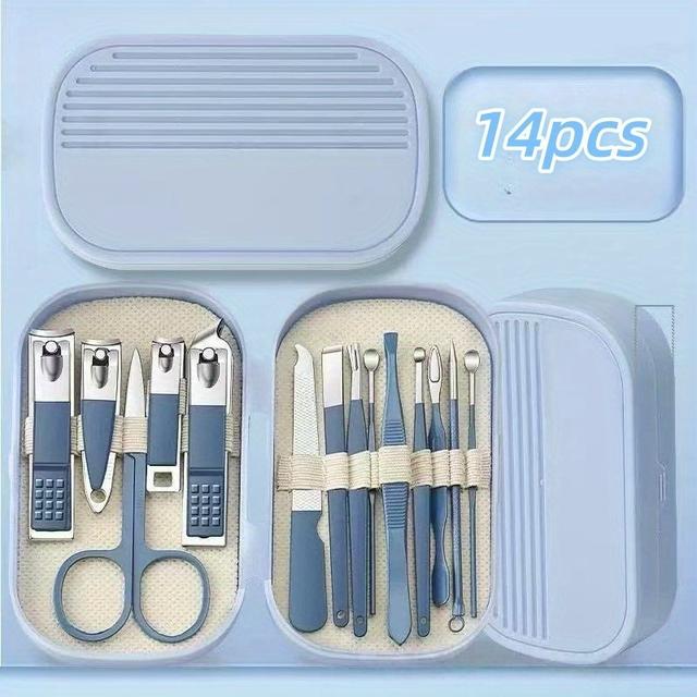 TEMU 14-delars professionellt manikyr- och pedikyrset i rostfritt stål med bärbar väska - Kraftfull nagelklippare, nagelbandverktyg och fotvårdssats, lämplig för , ljusbeige (Ultra-)