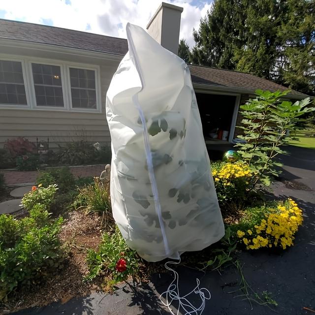 TEMU 1pc Plant Cover With Drawstring & Zipper - Heavy-duty Ice-silken Winter-proof Frost Protection For Trees, Shrubs, Bushes - Cold Weather Gardening, Patio