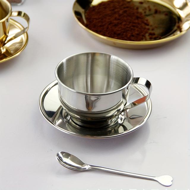 TEMU 1pc Camping Mug Stainless Steel Coffee Cup Coffee Mugs Espresso Cups Tea Cup With Spoon And Saucer Cappuccino Cups For Coffee And - Stainless Steel Coffee Mug