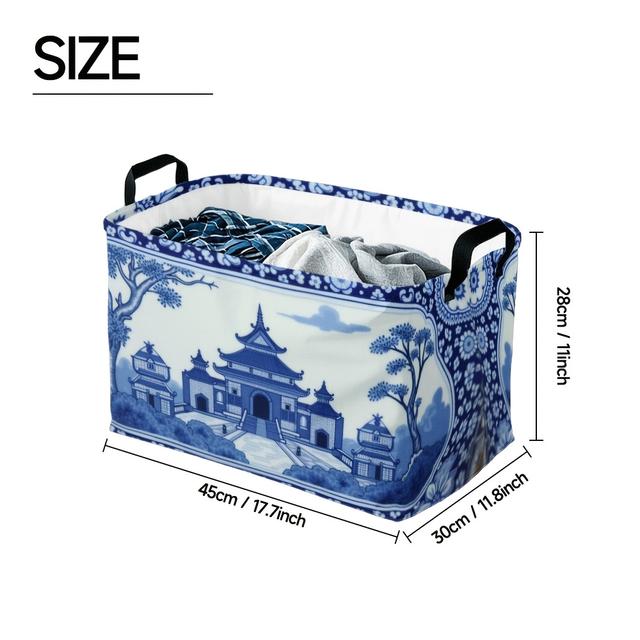 TEMU 1pc, Storage Basket Blue And White Porcelain Foldable Storage Hamper Clothes Storage Box Organizer For Bathroom Storage Bedroom