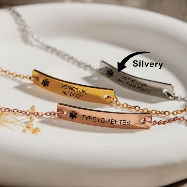TEMU Custom Stainless Emergency Bracelet For Women, Alert Bracelet For Women, Allergy Bracelet For Women, Bracelet Is Suitable For Giving To As A Holiday Gift And Used In