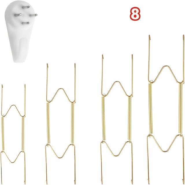 TEMU 4/6/8/10인치 플레이트 후크 4개 세트 + 소형 및 중형 사이즈용 2개 무늬 못, 스프링 플레이트 후크, W자형 벽걸이 플레이트 후크, 금속 후크, 보이지 않는 플레이트 후크, 장식 벽걸이, 스프링 걸이형 플레이트 랙 8개 세트