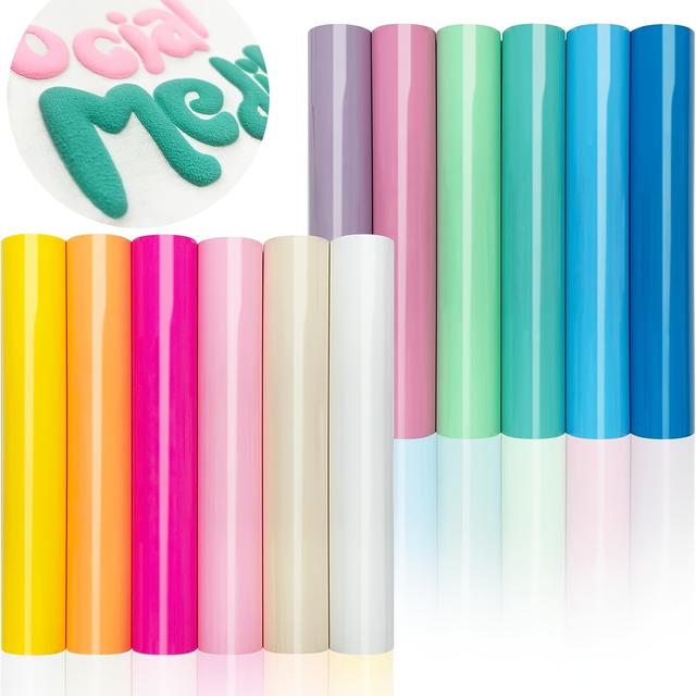TEMU 12- Puff Candy Color Heat Transfer Vinyl, 12x10 Inches, Boho Color Foam For Diy T-shirts, Sweatshirts, And Hats, Three-dimensional Fluffy Texture, Easy To Cut And Heat Press