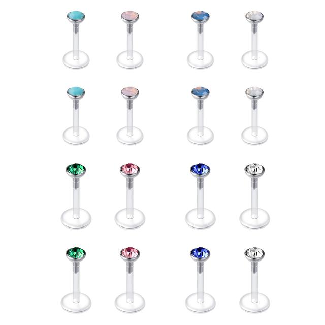 TEMU 16 st akrylplast läppstift, glittrande rhinestone-stil 16G rör med diameter 6/8/10 mm läpppiercing-smycken, bekväma för vardagsbruk – present till fester och högtider