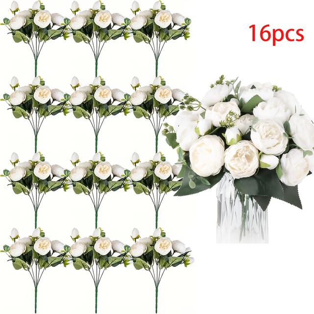 TEMU 16 Packs Artificial Flowers Flowers Peonies Bouquet Vintage Wedding Home Table Door Decor Reusable Flowers For Bridal Wedding Birthday Home Christmas Decorations