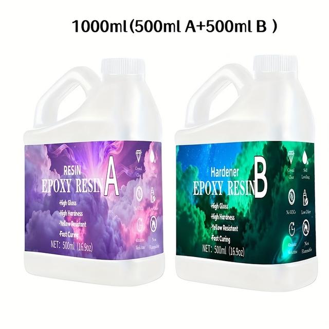 TEMU 300 مل / 500 مل / 1000 مل مجموعة راتنج إيبوكسي شفاف عالي اللمعان AB، خالي من الفقاعات والاصفرار، سهل الخلط، 1:1 للصب والطلاء، راتنج صب للحرف اليدوية، صناعة المجوهرات، القوالب وصناعة العينات