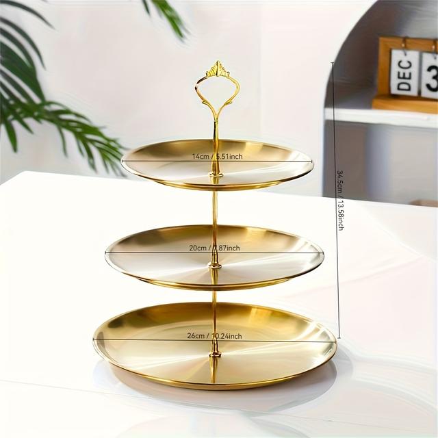 TEMU 1pc Tiered Dessert Stand - Design, Stainless Steel, Elegant And Durable - Perfect For Wedding, Birthday, Tea Party, Fruit Plate, Snack Pastry Tray In Golden Or Silvery Finish