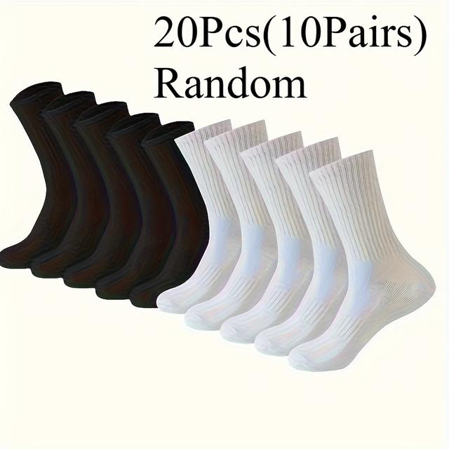 TEMU メンズ 白黒ソックス 20足（10足組）/40足（20足組） カップル向けスポーツソックス 春秋用カジュアルソックス 快適なオールソックス アスレチックソックス