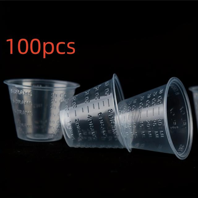 TEMU Disposable, Graduated, Plastic Medicine Cups - Bulk Set (100pcs), 1-ounce Cups With Capacity For Measurement - For Mixing Pills, Measuring Liquid Medications, Arts And Crafts/mixes, Mouthwash