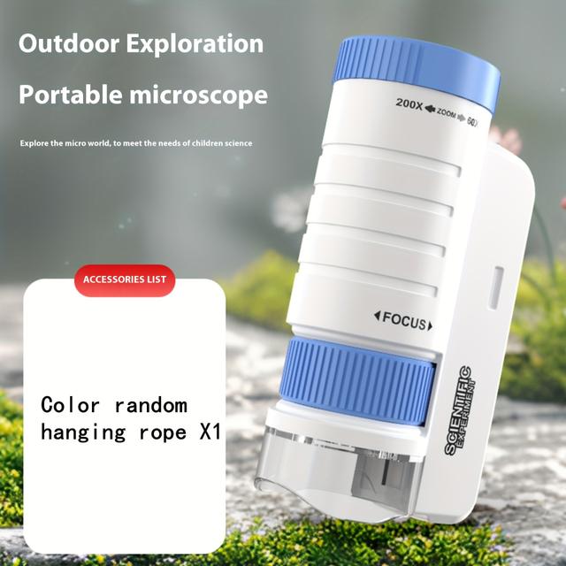 TEMU Handheld Mini Microscope Toy With Led Light Amplifier 60x-200x, A Scientific Toy Designed To Children's Exploration Of The , Easy To Carry Outdoors
