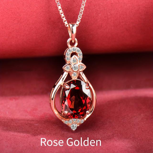 TEMU 925 Silver Natural Garnet Pendant Necklace, Stylish And Colorful Synthetic Gemstone Pendant With Burgundy , Allergy-friendly Jewelry Gift For Mom