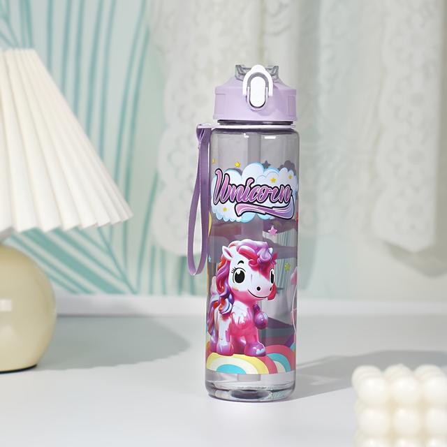 TEMU 1pc 23.5oz (. 700ml) Cute Cartoon Pony Print Plastic Straw Cup With Portable Carry Strap, Suitable For Outdoor Travel, School