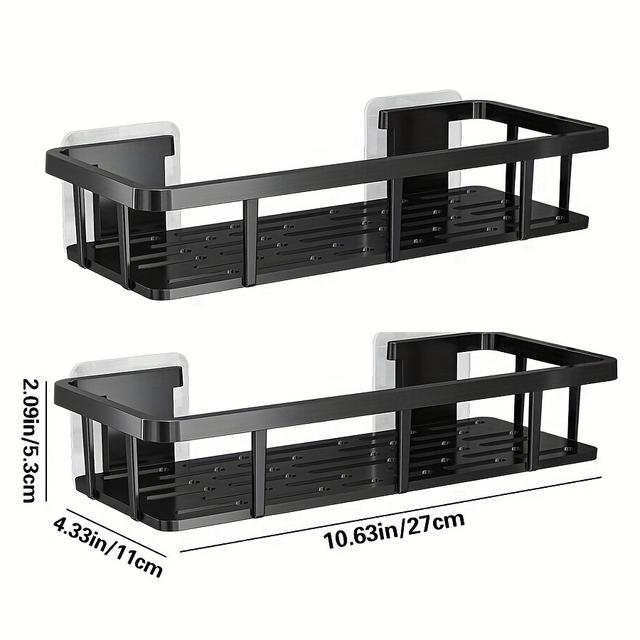 TEMU No-drill Black Plastic Wall-mounted Storage Rack, A Hanging Storage Set For The Shower Room, -saving Solution For Bathroom Organization, Suitable For Shampoo, Conditioner, And Body Wash, Modern