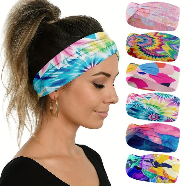 TEMU 6pcs Sports Headbands, Smudge Yoga Headbands, 6 Different Patterns Non-slip Hair Accessories, Women's Headband Hair Accessories,