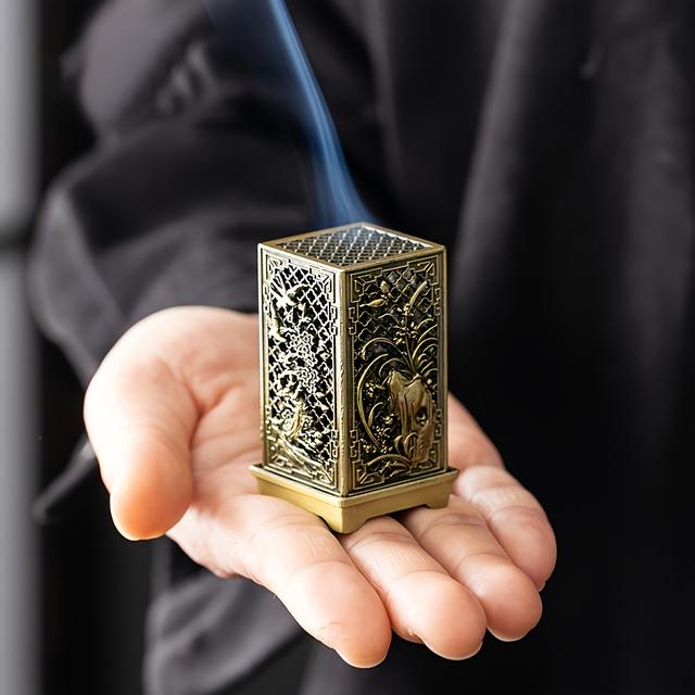 TEMU 1pc Chinese Creative Hollow Incense Holder - Indoor Metal Box - Perfect For Christmas, Halloween, Easter, Hanukkah - And Tea Ceremony Decor