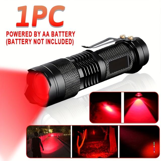 TEMU 1pc Macrocosm Led Red Light Flashlight - 595 Zoomable Beam, Aluminum Alloy Durable & Portable With Clip For Astronomy, Aviation, Camping, Hiking (battery Not Included)