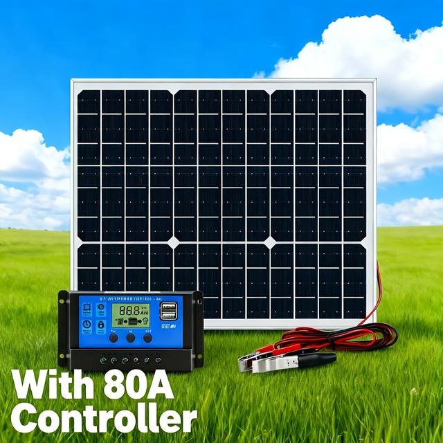 TEMU Портативний панельний комплект DBF 20W з контролером 60A/80A/100A, USB 5V зарядний пристрій - підходить для RV, кемпінгу, мобільних телефонів, 'ютерів, походів та активного
