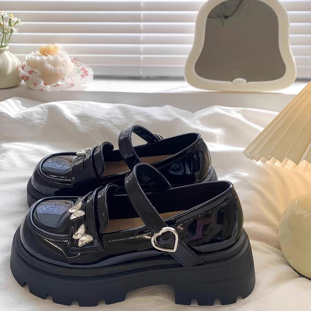 TEMU Zapatos Mary Jane para niñas con decoración de mariposas | Suela gruesa con cierre, estilo preppy y , aptos para bebés y niñas pequeñas