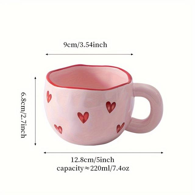 TEMU 1pc Yumiplus Ceramic Mug With Cute - Microwave & Dishwasher Safe Coffee Tea Cup Suitable For Latte, Tea, Milk - Ideal For Office & Home Use (1pc, Heart)