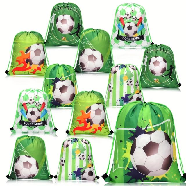 TEMU Robuste Polyester Fußball-Party-Geschenktüten, 12 Stück - Sport-Themen Geschenktaschen für Fitnessstudio, Reisen & , Wiederverwendbar, Fußballparty, Ideales Partygeschenk