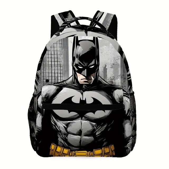 TEMU حقيبة ظهر بطلان للرجال بتصميم جرافيك - تصميم أنيق باللونين الأسود والأحمر، قماش متين، عدة أقسام، مثالية للتنقل اليومي والاستخدام العادي، حقيبة ظهر بطلان