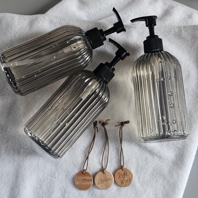 TEMU Set Of 3 Soap Pump Bottles, Each Ounces, Perfect For Shampoo, Conditioner, And Body Wash. A Stylish Addition To , Great For Bathroom Additions