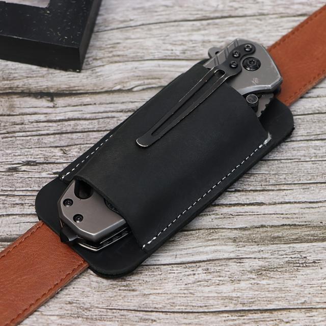 TEMU Genuine Leather Edc Belt-mounted Sheath | Anti-loss Waist Pouch For Folding Knives | Portable Knife Holder