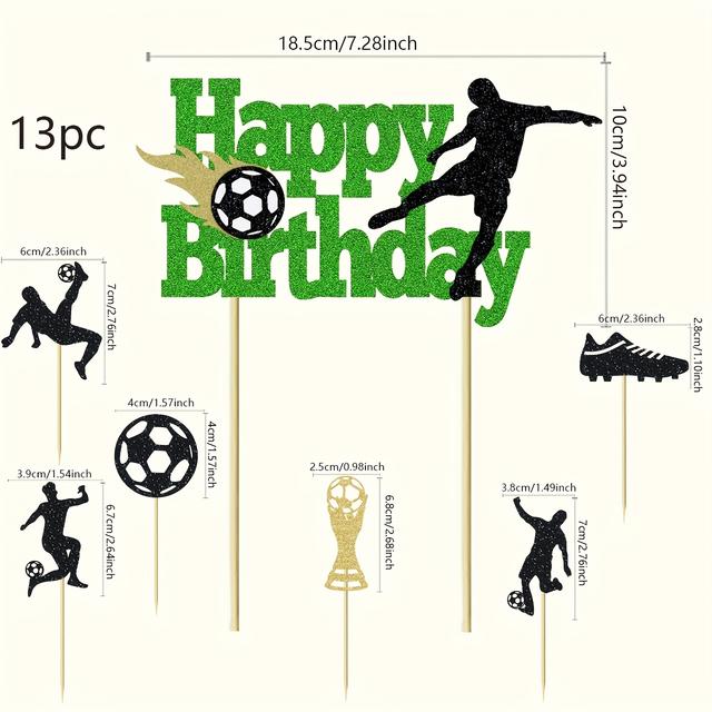 TEMU 13pcs Soccer Cake Topper Soccer Birthday Cake Decoration Sports Ball Player Cake Decorations For Men Football Sport Theme Birthday Party Suppplies
