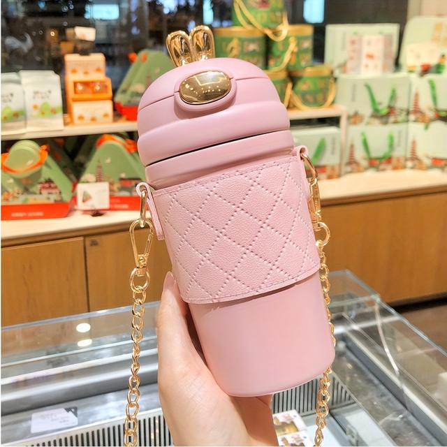 TEMU ストロー付きの断熱ステンレス製タンブラー - かわいいクマデザイン、ポータブルで再利用可能、学生、オフィス、旅行に最適、手洗いのみ、多目的使用、学生テーマのタンブラー | ふざけんなクマデザイン | 耐久性のある断熱カップ