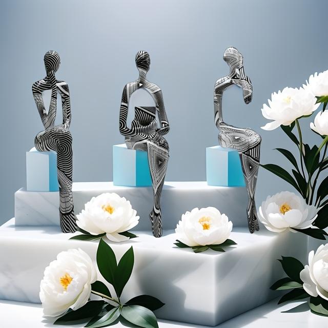 TEMU Halloween | Christmas 3pcs Resin 3 Kinds Of Sitting Position Group Grain Abstract Figure Statue. Site Decoration, Home Interior Decoration, Diy Decoration