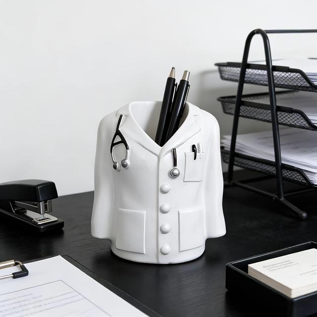 TEMU 1pc Creative Coat-shaped Pen Holder, Medical Theme Desktop Organizer, Home And Office Desk Decorative Pen Cup