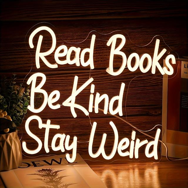 TEMU Read Books Be Kind Neon Sign - Dimmable Usb-powered Led Wall Light For Bedroom, Bar, Or Party Decor - Unique Gift For Book Lovers & , Party Ambiance | Decorative Wall Art | Led Neon Lights,