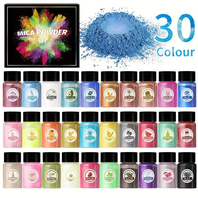TEMU 30-color Mica Powder Pigment Set – 10g Each Bottle, Premium For Epoxy Resin, Soap Making, Car Air Fresheners, Uv Resin Crafts & Candle Dye