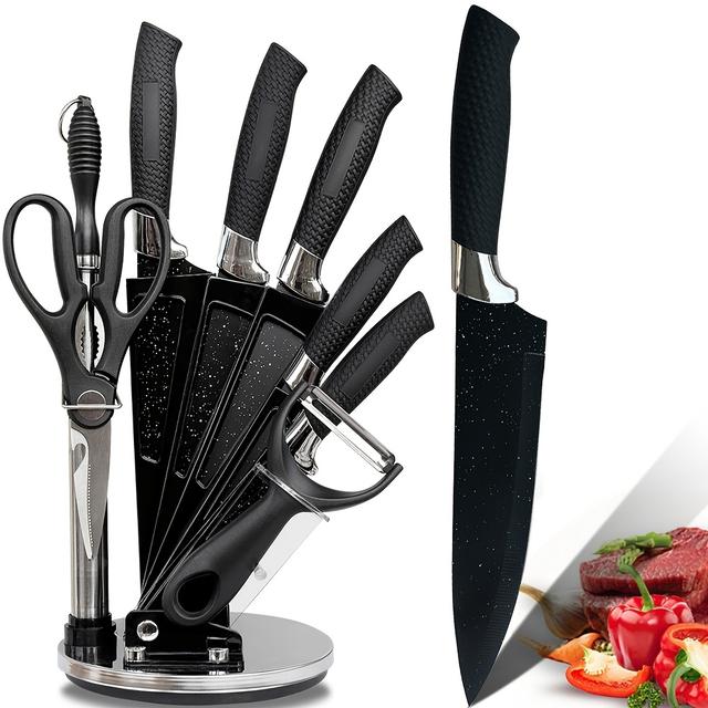 TEMU 9 Teiliges Knife Set, Kitchen Knife Set, Knife Set, 7cr17mov Stainless Steel Kitchen Knife Set, Chef's Knife, Ergonomic Handles, Messer Set