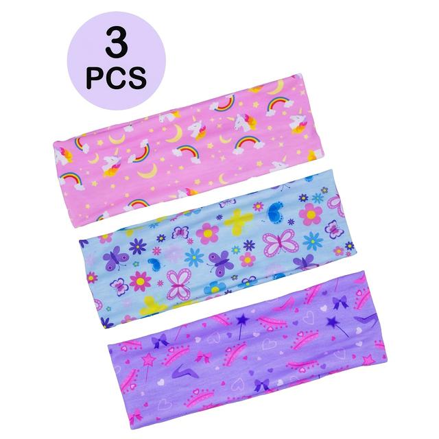 TEMU 3pcs Girls' Wide Headband Set, Kids Elastic Hair Bands For Toddlers And Children With Soft Fabric Stretchy Accessories Cute Sports Band
