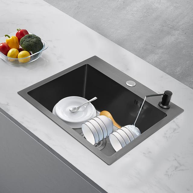 TEMU Fregadero de Cocina Negro de Acero Inoxidable de Un Recipiente para Montaje Sobre Encimera 40X45cm