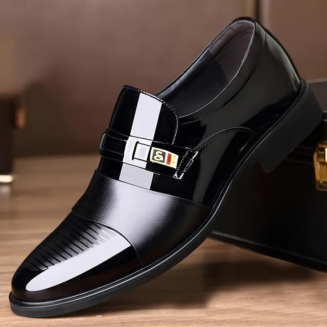 TEMU Heren Business Casual Slip-On Schoenen - Zwart en , Puntige Dubbele Band met Krokodillenpatroon Rubberen , Elegant Ontworpen voor Bruiloften, Kantoorkleding en Alledaagse Outfits.
