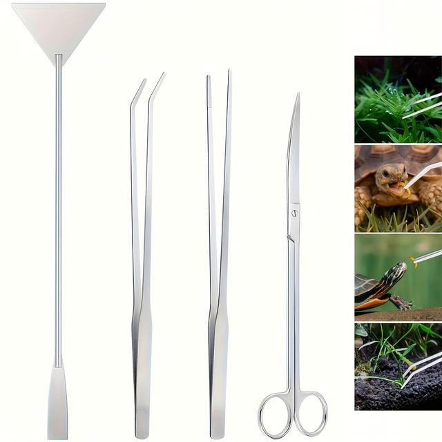 TEMU Aquascape Tools Aquarium Kit, 4pcs Terrarium Supplies Long Tweezer, Feeding Tongs, Aquarium Scissors, Aquarium Algae Scraper For Fish Tank Cleaning Plant Trimming