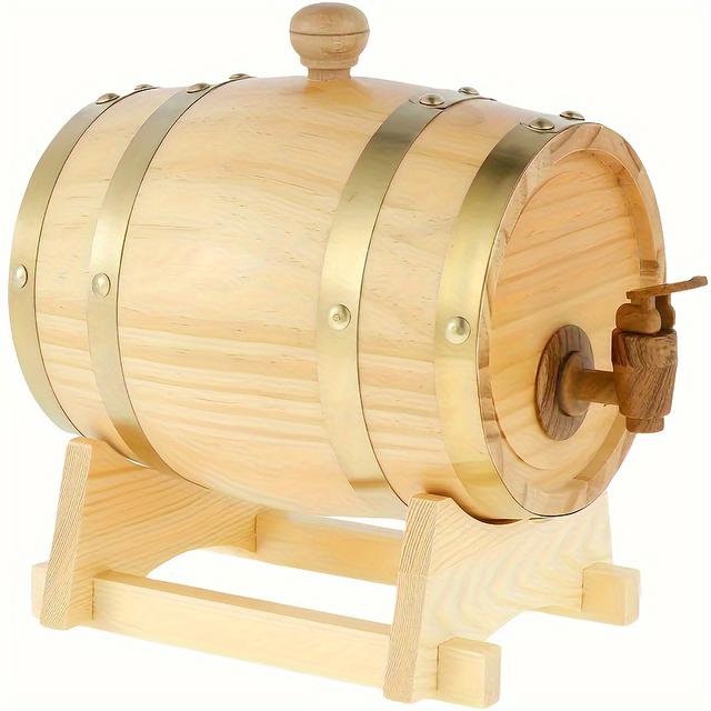 TEMU 3l Wooden Barrel With Faucet - Whiskey-style Dispenser For , Beer, & Tequila Storage - & Party Decor